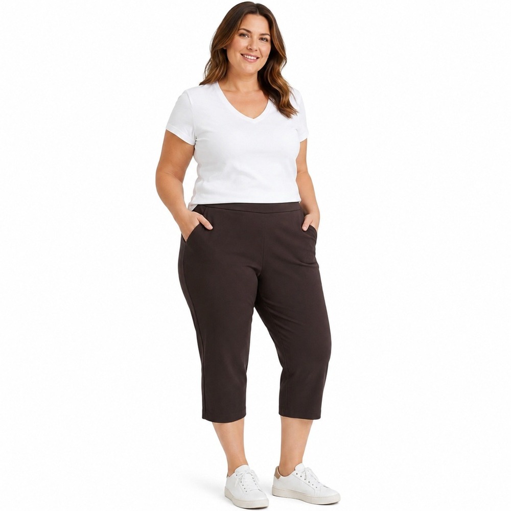 Chico's Perfect Stretch Brown Capri Pants Womens Size 3 Pull On Business Casual